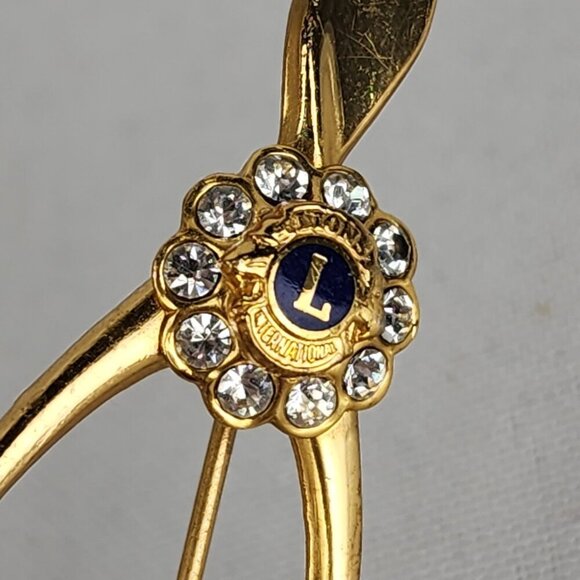 Vintage Lion's Club Rhinestone Wishbone Brooch - Picture 2 of 4